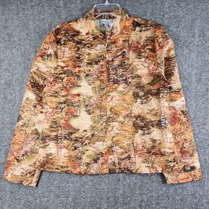 Analogy Jacket Womens Large Orange Gold Abstract Crinkle Zip Front Mock Neck